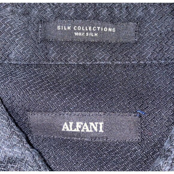 Alfani Black Silk Long-Sleeve Button-Down Shirt For Men Size 16 1/2 34/35 - Picture 3 of 3